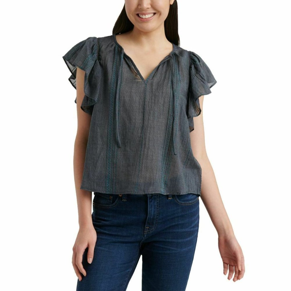 Lucky Brand Blue Flutter Sleeve Shirt Size Large
